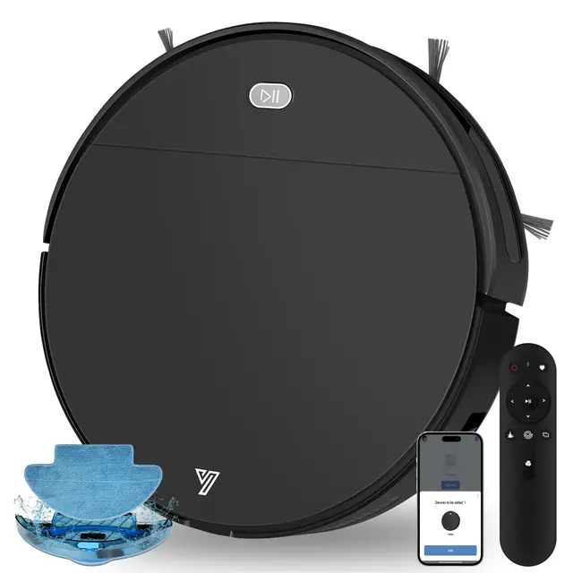 2026 Robot Aspirador y Fregasuelos hasta 5500Pa, 2en1 Aspirador Robot 7.8cm Ultra Sottile, Sin Enredos, Delgado, Ideal para Pelo de Mascotas, Alfombras de Pelo Bajo, 2.4GHz WiFi/App/Alexa/Mando-Negro