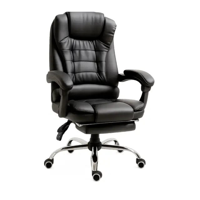 RMF Silla de Oficina Ergonómica Profesional Reclinable, Silla de Escritorio Cómoda y Relajante con Reposapiés - Sillón Relax con Ruedas Giratorias y Altura Ajustable Negro