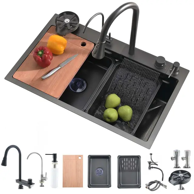 bokaiya fregadero cocina 68x45 cm negro