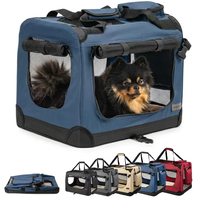 lionto Transportín para Perros Bolsa transportín para Perros Transportín Plegable Autobox Bolsa para Animales pequeños, (S) 50x34x36 cm Azul