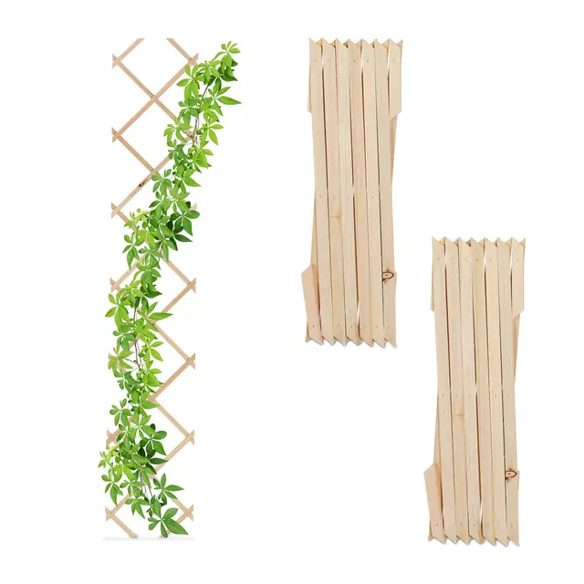 Relaxdays Guías Plantas Trepadoras, Set 3, Celosías Extensibles, Enrejado Enredaderas Pared, 180x30 cm, Madera, Natural