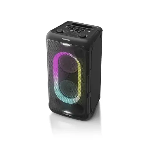 Panasonic SC-BMAX10E-K Altavoz Portátil para Fiestas con Bluetooth, Luces Integradas, 150 W, USB, Entrada Óptica para TV, Entradas de Guitarra y Micrófono para Karaoke, Negro