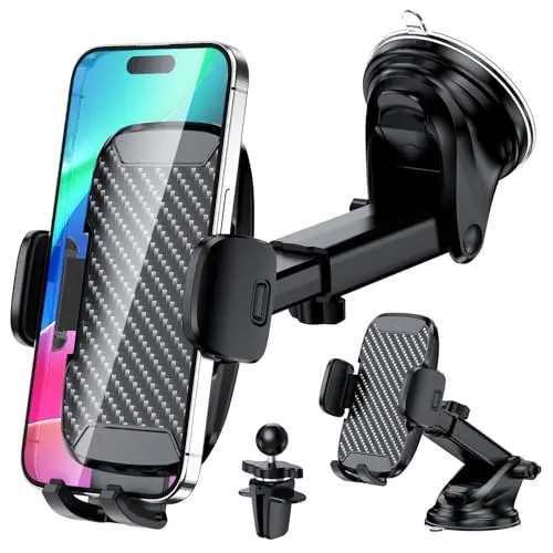 Vexloria Soporte Movil Coche, [Potente Ventosa y Clip Estable] Suporte Telemovel Carro Universal para Parabrisas, Salpicadero y Ventilación, Porta Movil Coche para Teléfonos de 4-7"
