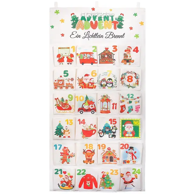 Calendario de Adviento Tela DIY Calendario de Adviento de Navidad con 24 Bolsillos Reutilizables Decoración de Navidad Calendario de Advient Colgante de Tela