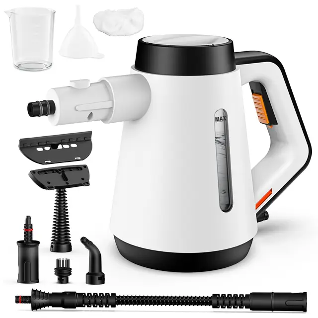 Limpiador de vapor 1200W, calentamiento instantáneo de 15 s, limpiador de vapor a presión multiusos de 400 ml con accesorios de 9 piezas, limpiador a vapor sin productos químicos(blanco)