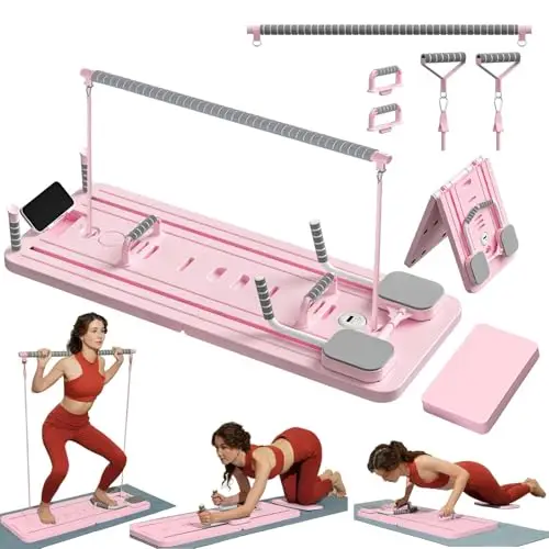 Mini Pilates Reformer Kit con Barra de Pilate y Bandas de Resistencia, Pilates Board en Casa Tabla Pilate Multifuncional Equipo de Entrenamiento