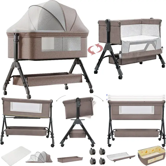 Cuna Colecho Bebe, Minicuna Colecho Bebe Plegable Convertible, Cuna Next to me con Colchon (X3 Khaki)