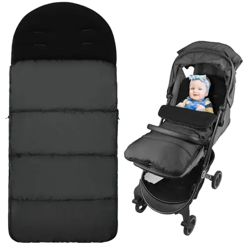 Vicloon Saco Silla Paseo Universal, Saco Invierno Silla Paseo, Resistente al Viento y al Frío/Desmontable/Fácil de Limpiar, Esenciales para Viajar con El Bebé, para Muchos Cochecitos, Negro