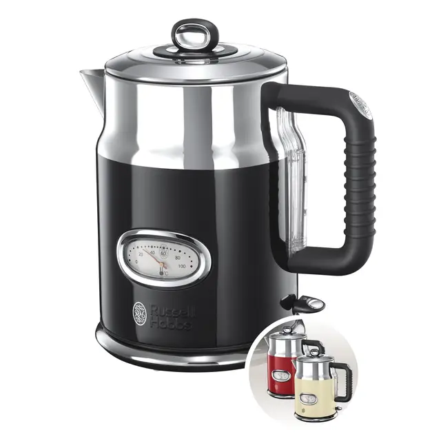 Russell Hobbs Retro - Hervidor de Agua Eléctrico (2400 W, 1,7l, Acero Inoxidable, Negro) - ref. 21671-70