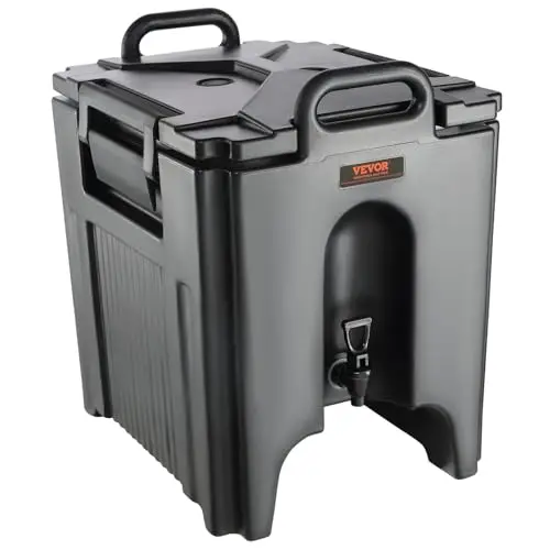 VEVOR Dispensador de Bebidas Aislado Dispensador de Agua Fría y Caliente No Eléctrico 37,6 L Almacenamiento de Alimentos de Acero Inoxidable Contenedor Aislado con Grifo Portátil para Camping Catering