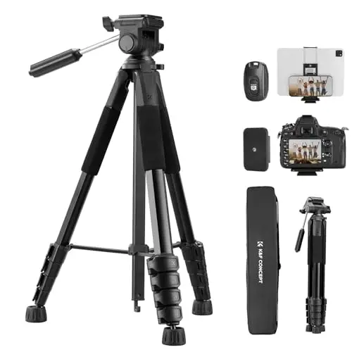 K&F CONCEPT Trípode Cámara 190cm S255A3+BV01 Trípode Ligero Portátil de Tubo Perfilado de 5 Lados para DSLR, Cámara Réflex Digital, Teléfono Móvil, etc., con Clip para Teléfono Móvil