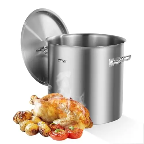 VEVOR Olla Grande de Acero Inoxidable 50,1 L con Tapa y Asa, Comercial Resistente con Tratamiento de Lijado para Eventos de Grupos Grandes, Plateado, 395 x 405 mm