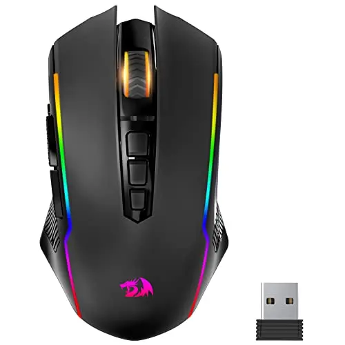 Redragon Gaming Mouse Wireless, Rechargeable PC Gaming Mice with 8000 dpi, RGB Backlit Programmable Ergonomic Wireless Gaming Mouse with Fire Button, 70Hrs for Windows, Mac Gamer,Black