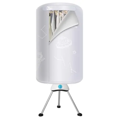 Secadora de Ropa Eléctrica, Secadoras con Bomba de Calor de 1000 W, Secadora con Temporizador, Secadora de Calefacción de 2 Capas, Adecuada para Lavandería Doméstica y Apartamentos, 140cm-Gris