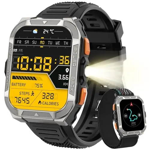Blackview Reloj Inteligente Hombre Militar - GPS, Linterna, Brújula, AI, 1.91" Smartwatch Hombre con 100+ Modos Deportivos, Llamadas/Notificación, Pulsómetro/Oxímetro/Sueño, Pulsera Actividad, Negro