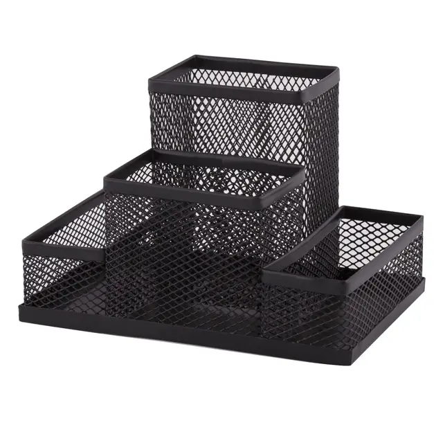 D.RECT ​​Organizador de Escritorio | Portalápices de Metal con Soporte de Malla para Notas | 103 x 154 x 103 mm | Multifuncional | Accesorio de Almacenamiento de Oficina | Negro