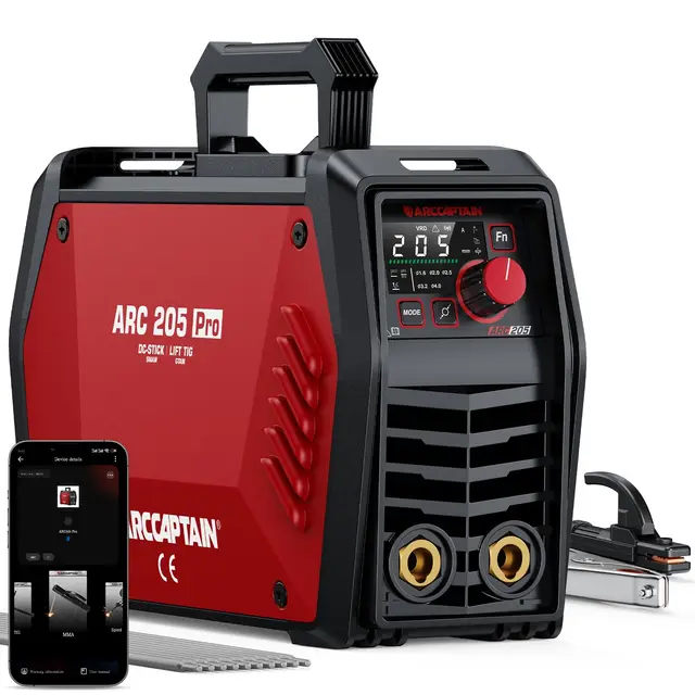ARCCAPTAIN iControl ARC205 Pro Soldadora Inverter, [Control por APP] Máquina de Soldar ARC/Lift TIG 205A, Pantalla LED grande, Inversor IGBT, 230V Grupo de Soldar MMA con Hot Start, Arc Force