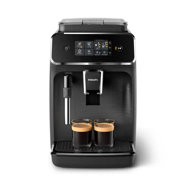 PHILIPS Serie 2200 Cafetera Espresso Automática - 2 Cafés, Pantalla Táctil, Espumador de Leche Clásico, Molinillo Cerámico, Negro Mate (EP2220/10)