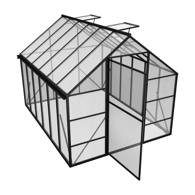 Invernadero de aluminio con placas de policarbonato transparentes, claraboya, puerta y base, 310 x 250 x 205 cm, resistente al invierno, invernaderos para jardín, exterior
