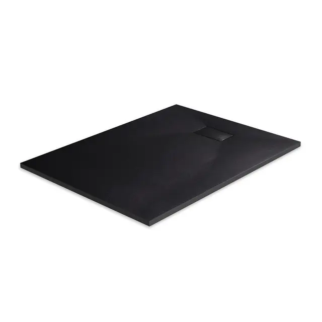 EMKE Plato de ducha de 120 x 90 cm, superficie antideslizante, plato de ducha SMC, aspecto de piedra, plato de ducha de 90 mm, orificio de desagüe esquinero, color negro