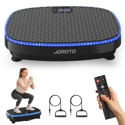 JOROTO JV50/JV60 Plataforma Vibratoria 4D para Hogar, con 3 Motores, 10 Programas & 120 Niveles, Altavoz Bluetooth, Luces LED para Entrenamiento Corporal Completo, Capacidad de Carga Máxima de 158KG