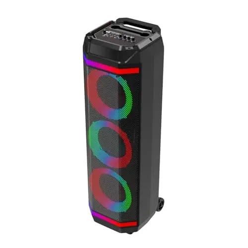 Altavoz Bluetooth BSL-S61 con iluminación en los Altavoces |3 Altavoces de 8 Pulgadas | 50W | Incluye Micrófono de Regalo | Batería de 3600 mAh | Radio FM y Reproductor MP3 vía USB | Carga USB-C