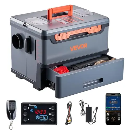 VEVOR Calentador Diésel de 8 kW Portátil, Todo en Uno, con Control por Bluetooth, Mando a Distancia y Pantalla LCD, Depósito de Combustible 5 L para Camiones y Autocaravanas, 425 x 320 x 310 mm