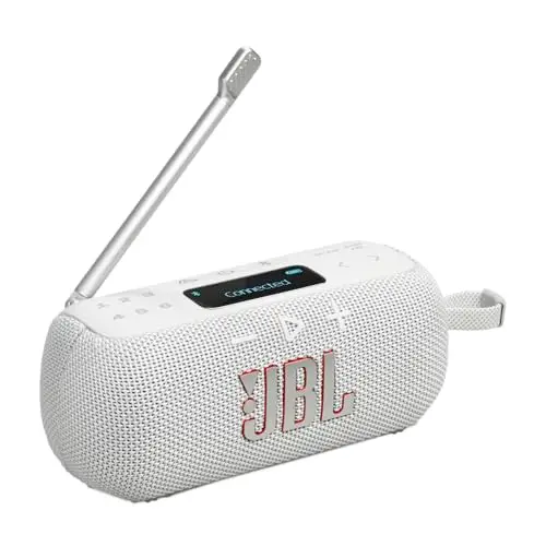 JBL Tuner 3 Radio portátil Dab/Dab+/FM Bluetooth con 6 ajustes, hasta 15 h de autonomía, Resistencia IP68, conexión Multi-Altavoz Auracast, Compatible con la aplicación JBL Portable, Blanco