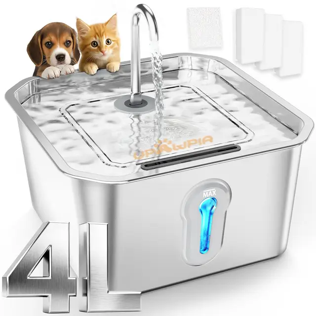 4L Fuente para Gatos Acero Inoxidable Fuente de con 3 filtros Agua Automática para Mascotas para Gatos/Perros Metálica Ultra Silenciosa para Beber Suministros para El Riego de Gatitos