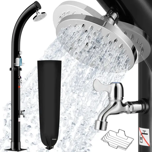Monzana® Ducha Solar Exterior Jardín 20L Cabezal Giratorio Tipo Lluvia Grifo Metal Conexión Rápida para Manguera Agua Caliente Resistente Intemperie Camping Piscina Incl. Cubierta Protectora Negro