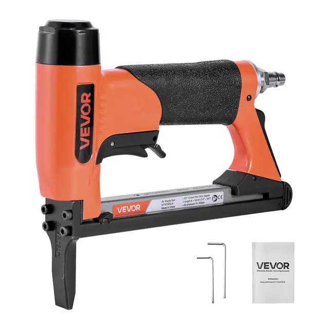 VEVOR Grapadora Neumática, Clavadora Neumática para Grapas de Alambre Fino Serie 50, Corona de 12,8 mm, Longitud de 6-16 mm, Capacidad Máxima de 110 Grapas para Tapicería, Carpintería y Bricolaje