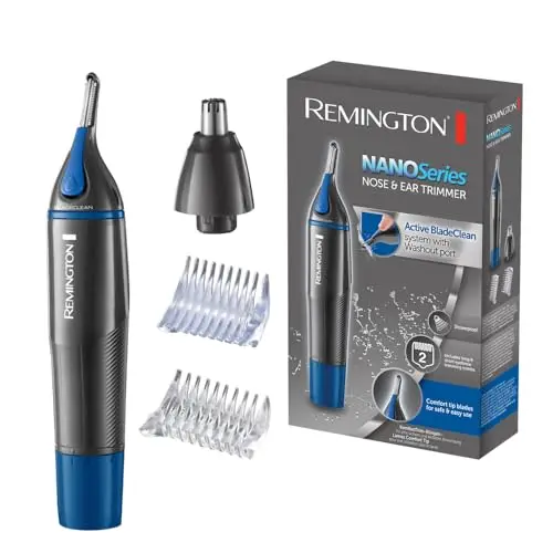 Remington Cortapelos Nariz y Orejas Nano Series - Recortador Pelos Nariz, Orejas y Cejas, Recortador Vertical, Cabezal de Corte Rotativo, 2 Peines, Resistente al Agua - NE3850
