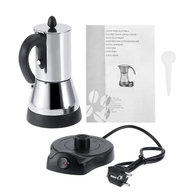 Tyenaza Cafetera EléCtrica, Cafetera Moka EléCtrica de Acero Inoxidable de 200/300 Ml, Cafetera para Espresso de Acero Inoxidable para Estufa, Uso Adecuado la Oficina en Casa, Enchufe UE 220V(300Ml)