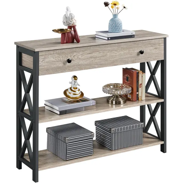 yaheetech mesa consola industrial gris