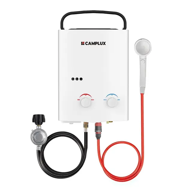 Camplux AY132 Calentador de Agua a Gas, con Asa Plegable Portátil, 5L/min,10kW, LPG