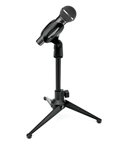 QWORK® Soporte de micrófono, soporte de trípode de micrófono extensible, rango de ajuste de 18-25 cm, plegable, compatible con la mayoría de los micrófonos