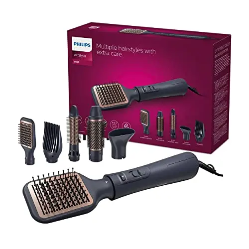 Philips Cepillo Moldeador Serie 5000, 5 Accesorios para Alisar, Añadir Volumen o Crear Ondas, Ionico, BHA530/00, Negro