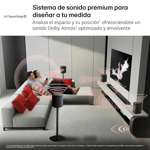 LG Sound Suite - Altavoz WiFi M5 con IA, Dolby Atmos FlexConnect, AI Sound Pro+, Sonido 1.1.1 Canales, Altavoces Peerless, Room Calibration, Google Cast y AirPlay 2, Control App ThinQ, Negro