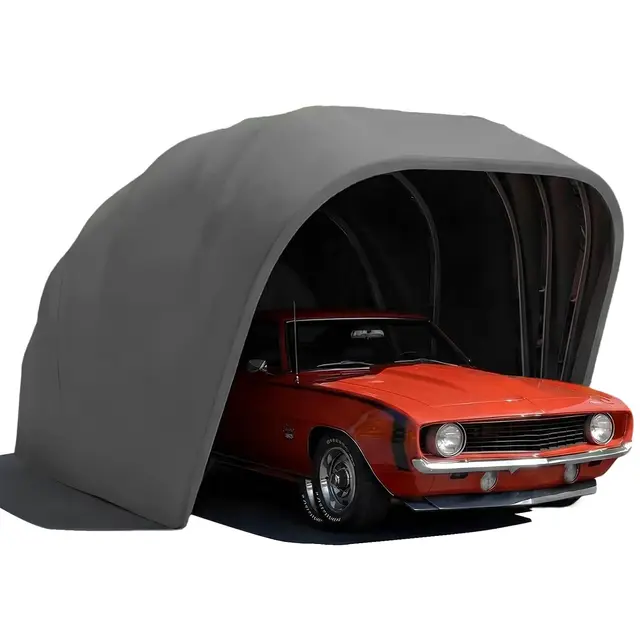 Cochera a Prueba de Todo Clima, Garaje Plegable móvil Toldo de Coche Cochera Semiautomática Anti-exposición, Refugio Durable con Cerradura, 18 pies (Silver)