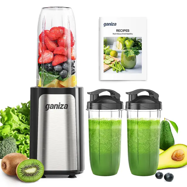 Ganiza Batidora de Vaso,Potencia 900 W Batidora de pie con 3 vasos portátiles (2 x 500 ml y 1 x 700 ml), Minibatidora con 4 Cuchillas de Acero inoxidable,Licuadora eléctrica para batidos y smoothies
