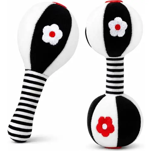 JoyLife Juguetes Bebes 0 3 6 12 Meses, blanco y negro Pesa sonajeros de felpa uguete Actividades Regalos para Bebe Recien Nacidos Niños Niñas 0+ Mes - 2 Piezas