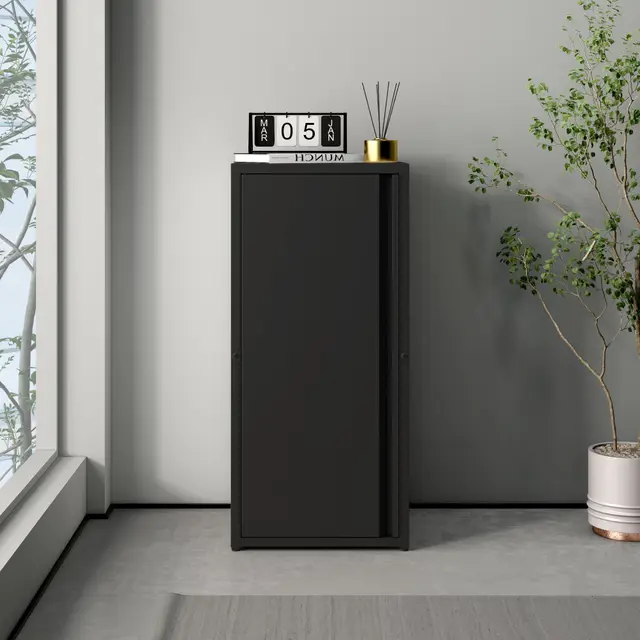 [en.casa] Armario de Oficina Burlöv Archivador de Estudio con 2 Estantes Regulables en Altura Mueble de Oficina con 1 Puerta y 3 Compartimentos Acero 88 x 40 x 35 cm - Negro