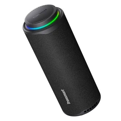 Tronsmart T8 Bocina Bluetooth Portátil para Exteriores, Sonido más Potente y nítido de 40W, Sonido de 360°, Audio de 2.1 Canales, IPX7, Personalizados Audio y Luces, cordón portátil (Gris)