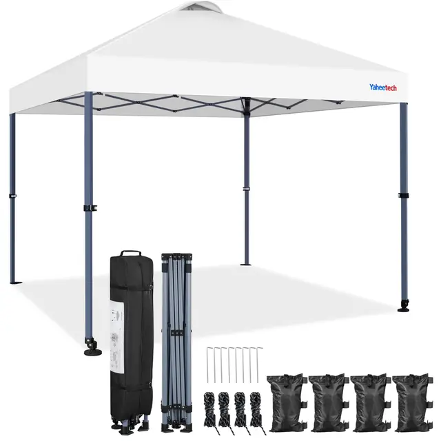 Yaheetech Carpa Pop-Up 3x3M con Ruedas, Cenador Altura Ajustable UPF 50+ con 1 Bolsa 4 Sacos de Arena 4 Cuerdas de Sujeción para Playa, Patio, Camping y Jardín (Blanco)