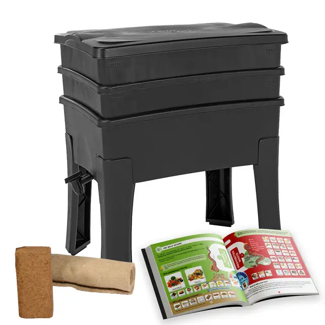 WormBox I Vermicompostador Worm Café, 2 bandejas I Kit Completo I Gran Capacidad de 64 litros (Sin Lombrices de Abono)