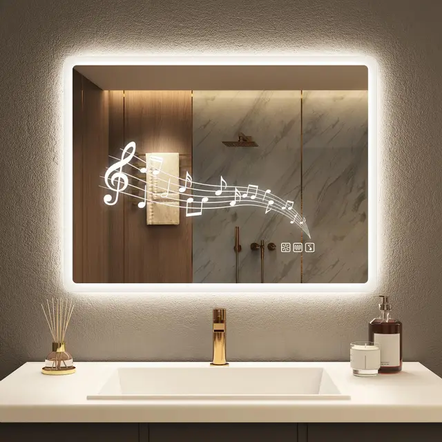 STARLEAD Espejo-Baño-con-Luz y Bluetooth 60x80cm, Espejos-de-Baño-con-LED, Antivaho, Regulable, 3 Colores Luz, Memoria, IP44, Vidrio Templado HD, Horizontal/Vertical