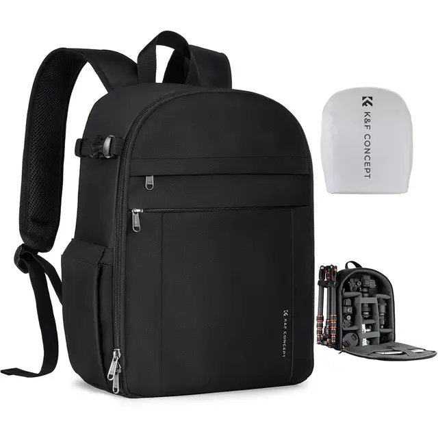 K&F CONCEPT Mochila Camara Fotos 13L, Ligera e Impermeable, Camera Bag, Mochila de Cámara, Compatible con Sony Canon Nikon, Incluye Bolsillos Frontales y Porta Trípode, Negro Mate