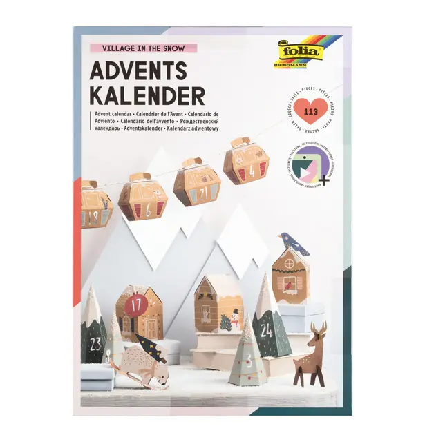 Folia 9388 - Set de Manualidades para Calendario de Adviento Pueblo EN LA Nieve, Set de Bricolaje de 113 Piezas, Ciudad en la Nieve