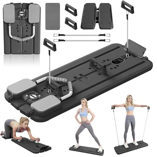 Pilates Reformer, Pilates Board Plegable, Reformer Pilates Maquina Multifuncional, Tabla Pilates con Entrenamiento Abdominal, Rebote Automático y Cuerda de Tensión para Gimnasio en Casa