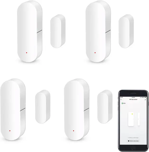 Sensor de Puerta WiFi, Sensor de Contacto de Ventana Inteligente, Alarma inalámbrica de Senso r de Puerta de Ventana, Compatible con Alexa y Google Assistant, no Requiere concentrador, 1 Pack